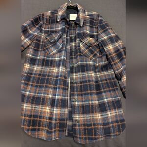 Gentle Fawn Plaid Shacket - Navy and Orange